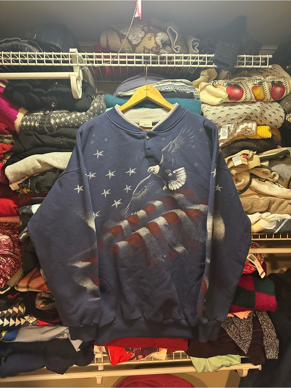 Vintage 90s USA Red White Blue Eagle Patriotic AOP Sweatshirt Men’s Size XL